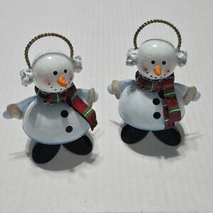 2 Piece Snowman Christmas Metal Figure Matching Set Winter Decor
